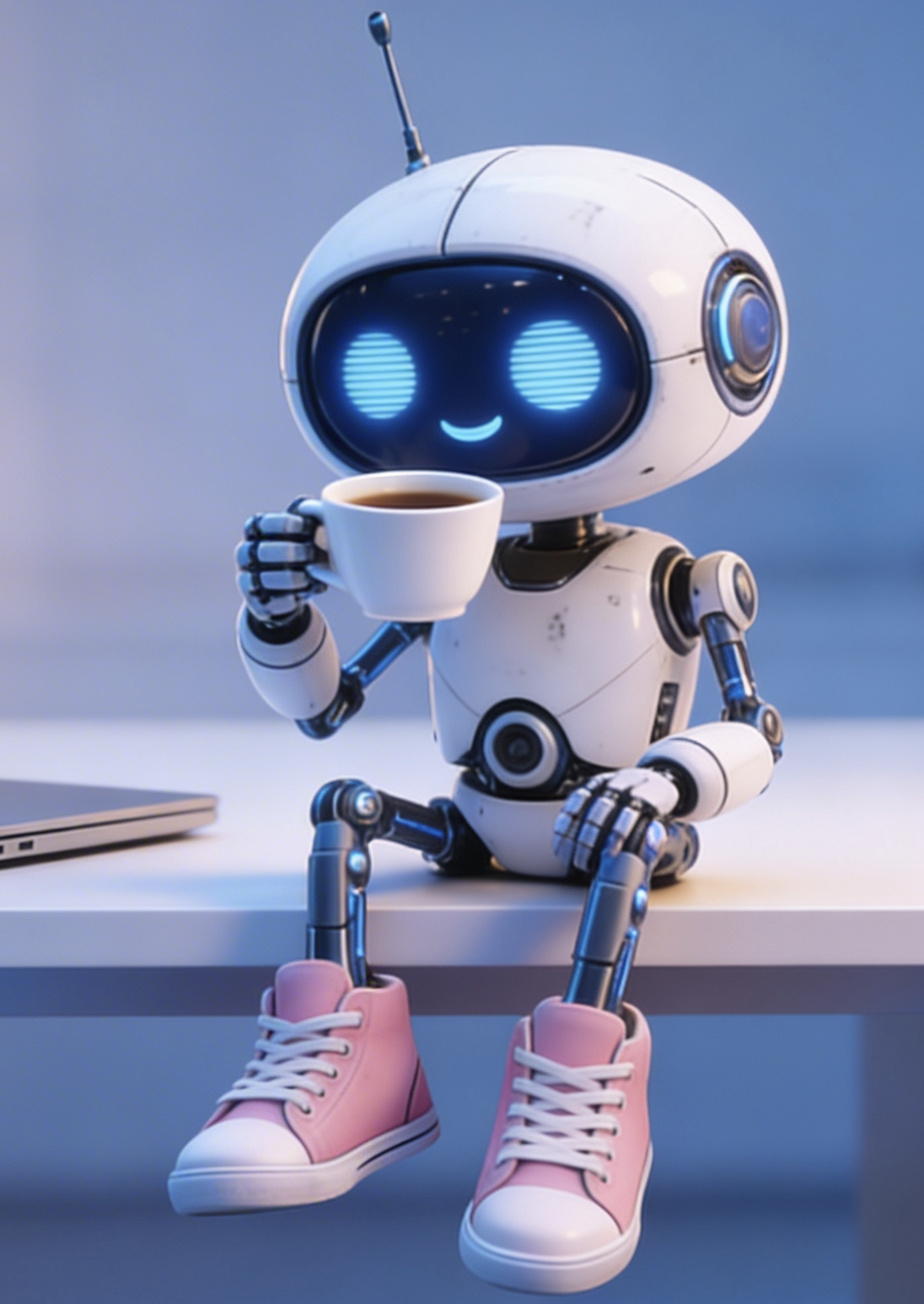 KI Espresso Roboter mit Kaffeetasse